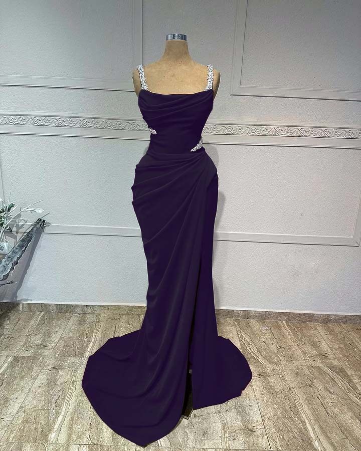 Straps Sleeveless Long Mermaid Formal Dress With Pleated Sequins