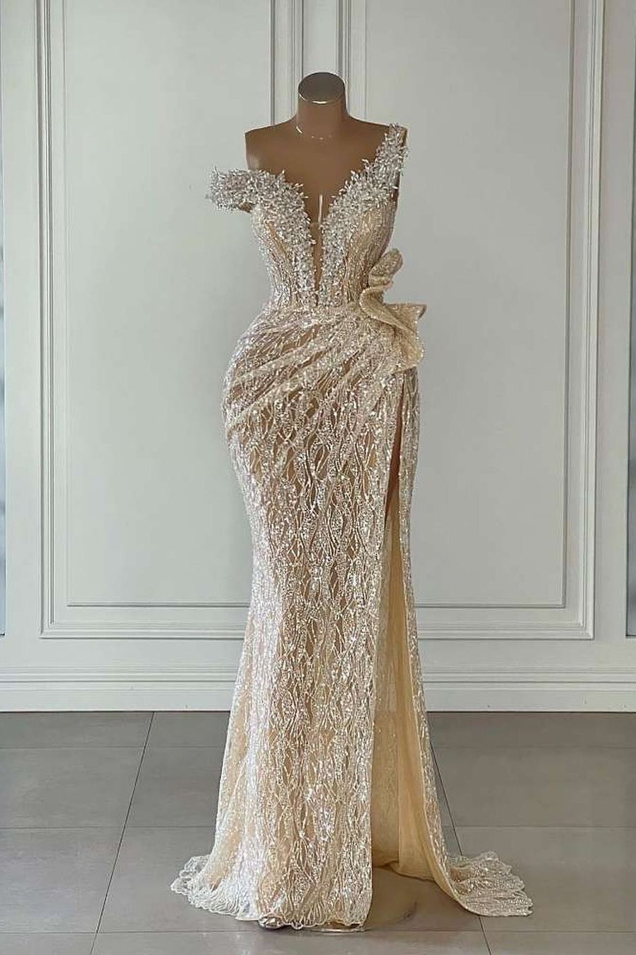 Sequins One Shoulder Sleeveless Long Mermaid Formal Dress With Split