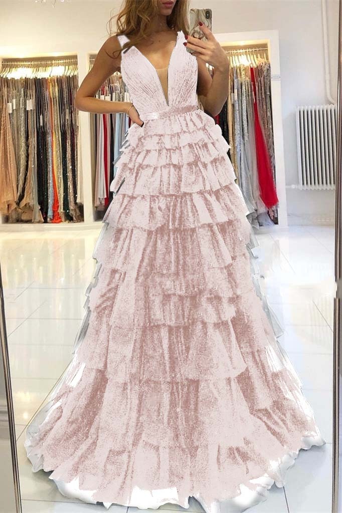 Evening Dress Sleeveless Layered V-Neck