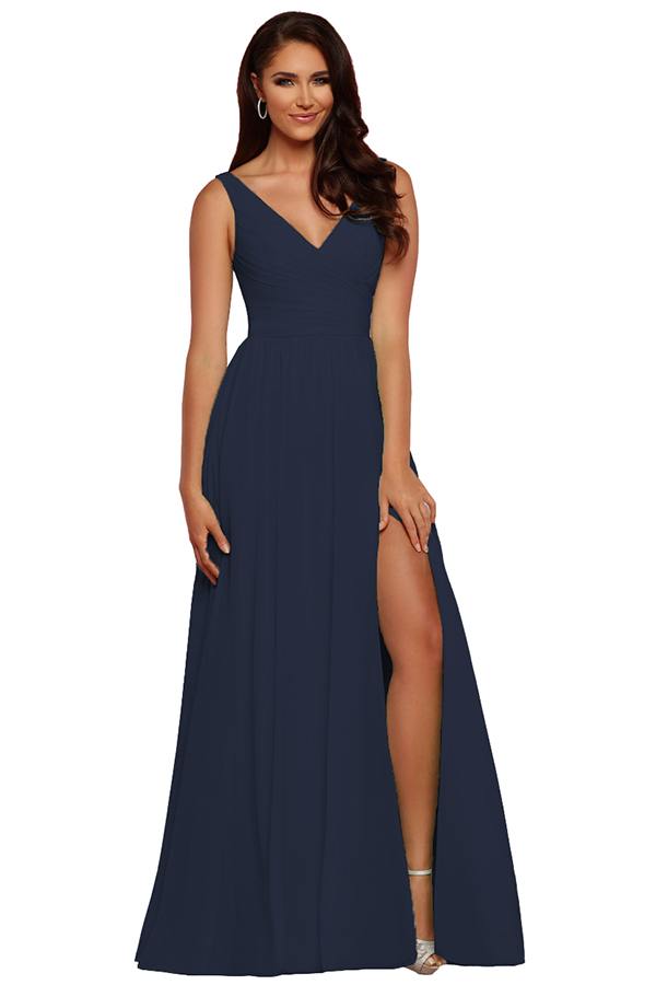 Sleeveless V-Neck Bridesmaid Dress with Split