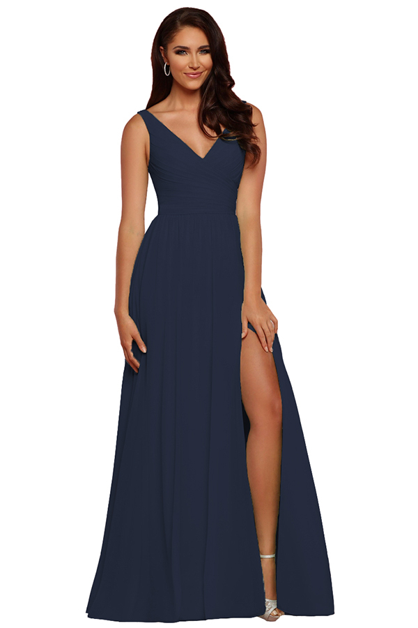Sleeveless V-Neck Bridesmaid Dress with Split