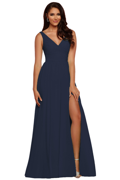 Sleeveless V-Neck Bridesmaid Dress with Split