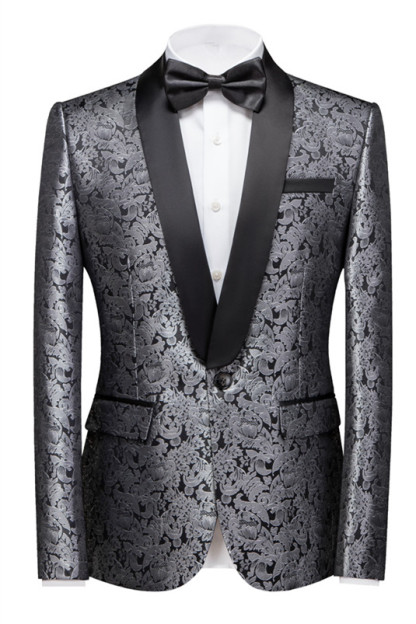 Unique Silver Shawl Lapel Jacquard One-Button Wedding Suit for Men