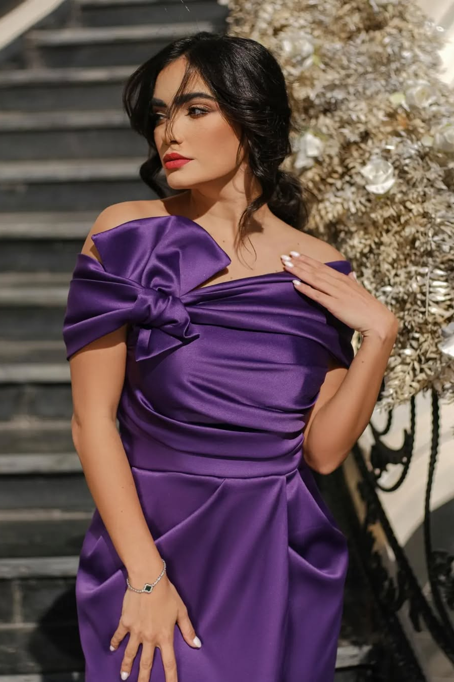 Off the Shoulder Sleeveless Long Split Formal Dress With Pleated