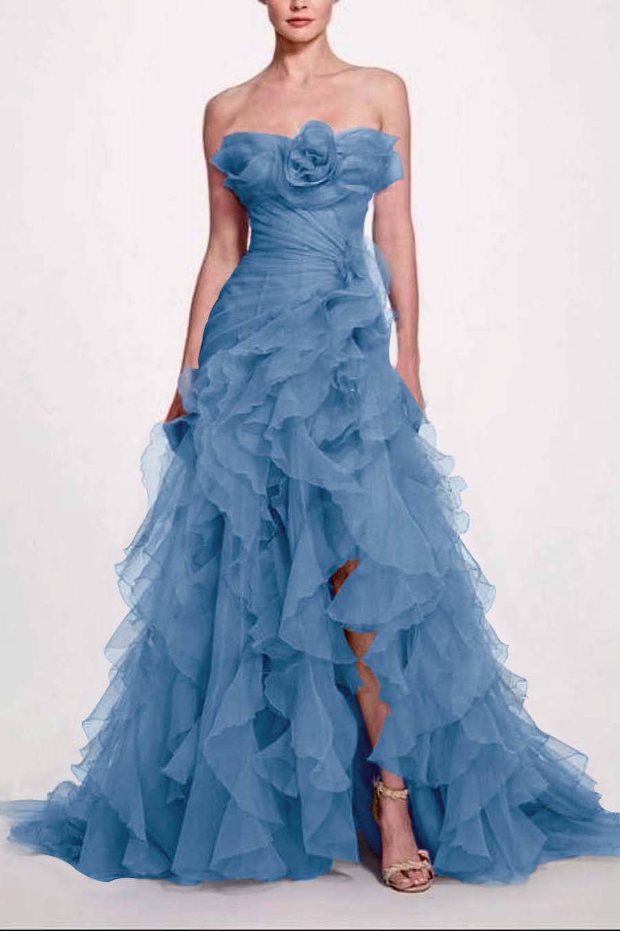 Strapless Sleeveless Long High Split Formal Dress With Pleated