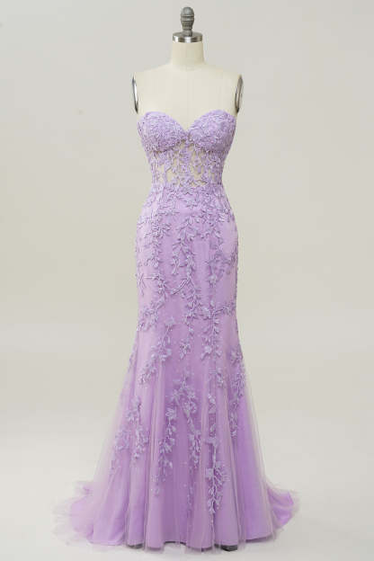 Sweetheart Neck Mermaid Prom Dress in Sky Blue with Appliques