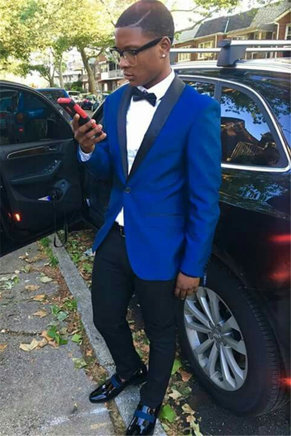 Fashion Royal Blue Shawl Lapel Business Formal Prom Suit with One Button