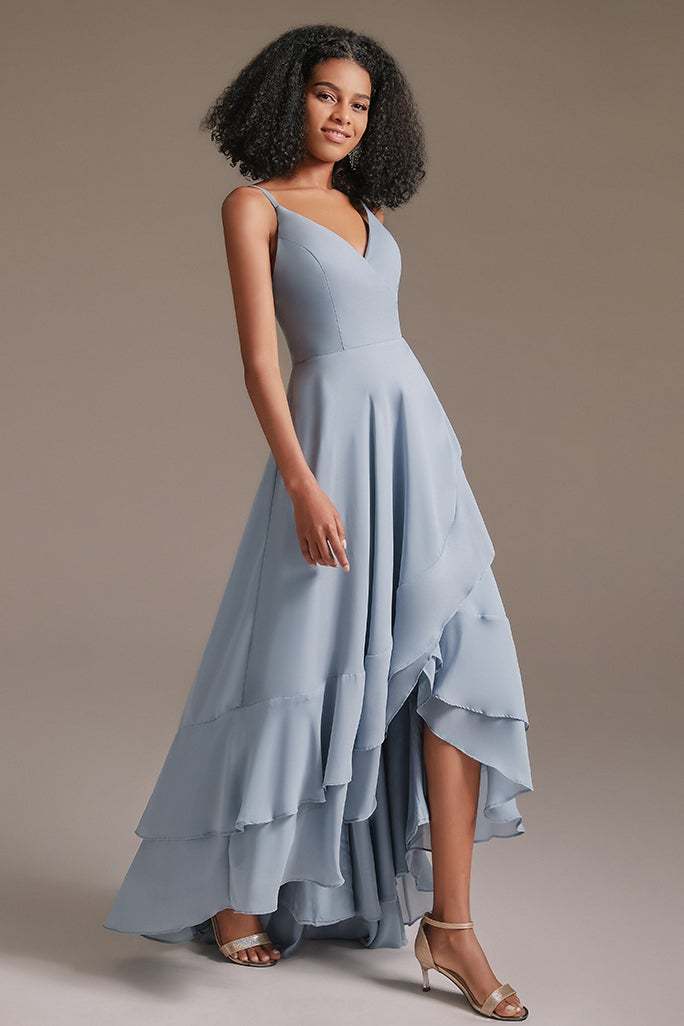 V-Neck Chiffon Spaghetti-Straps Bridesmaid Dress