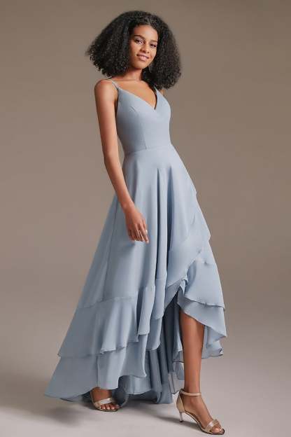 V-Neck Chiffon Spaghetti-Straps Bridesmaid Dress