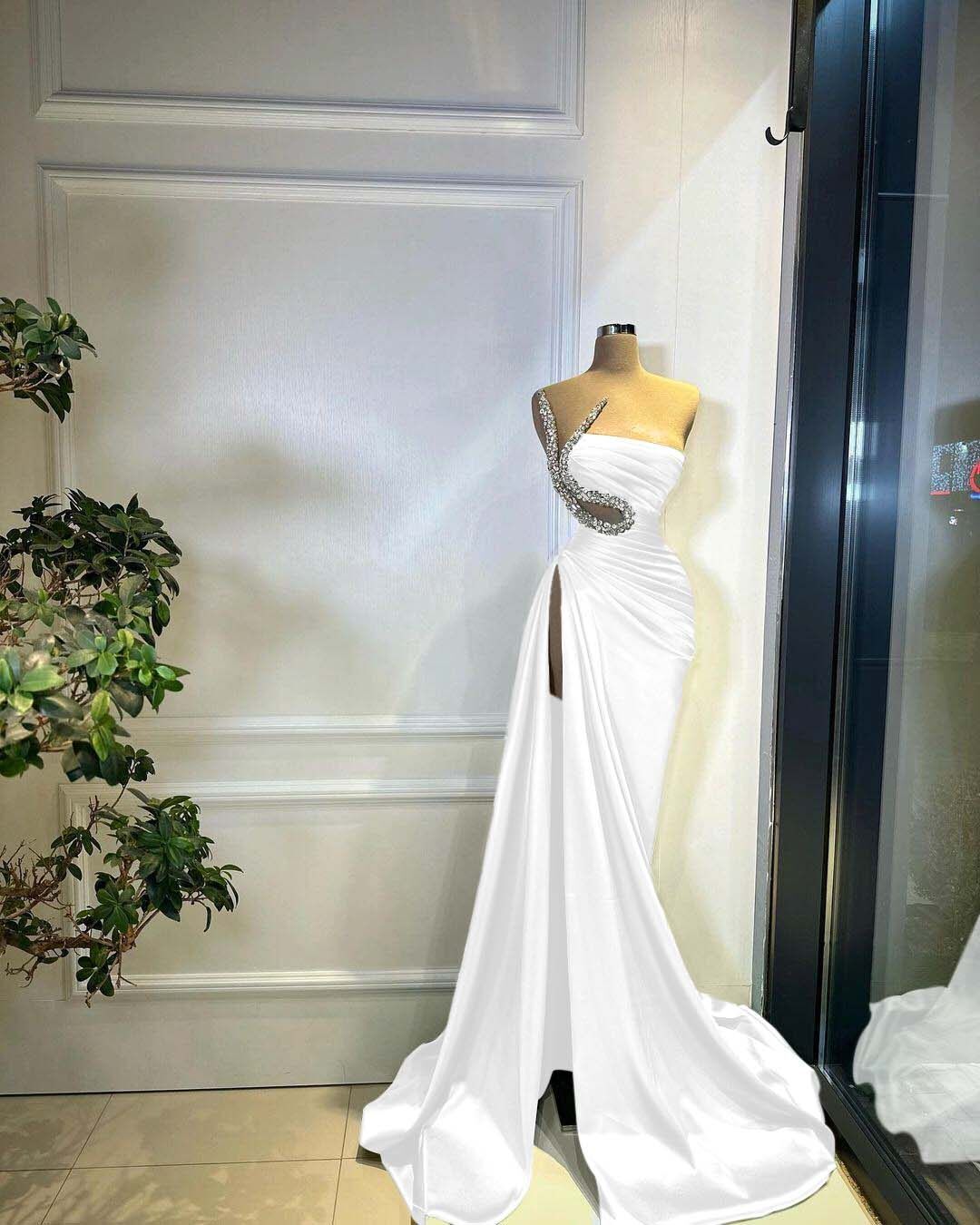 Strapless Sleeveless Long Mermaid Split Formal Dress With Beading