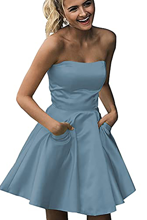 Strapless Short Bridesmaid Dress with Pockets