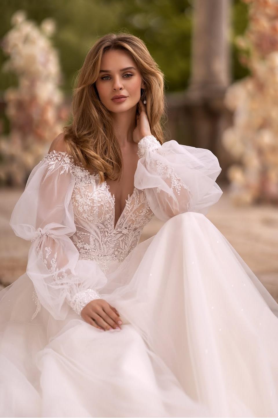 Off the Shoulder Long Sleeves Long Formal Dress With Appliques