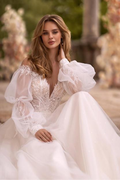 Off the Shoulder Long Sleeves Long Formal Dress With Appliques