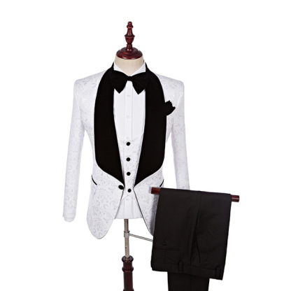 Dillon White Fashion Jacquard Shawl Lapel Three-Piece Wedding Suits