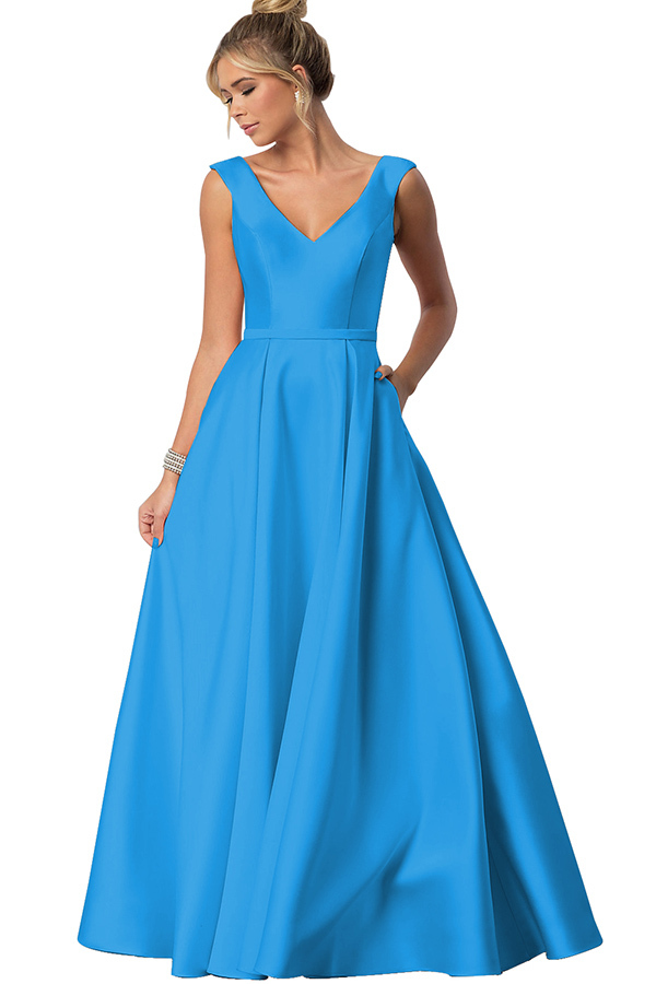 Sleeveless V-Neck Bridesmaid Dress with Pockets