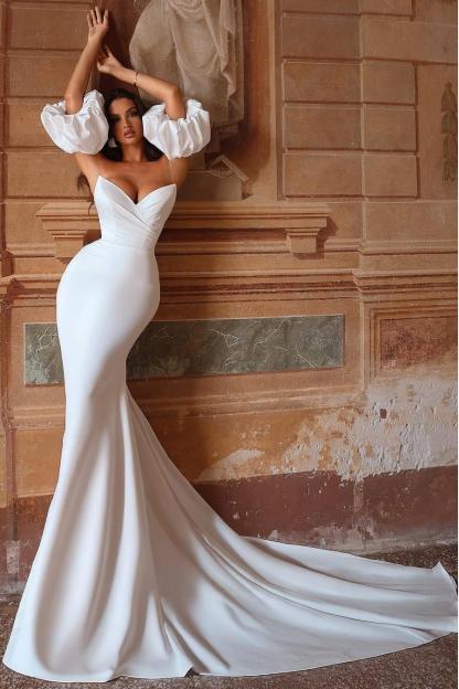 Strapless Bubble Sleeves Long Mermaid Formal Dress With Pleated