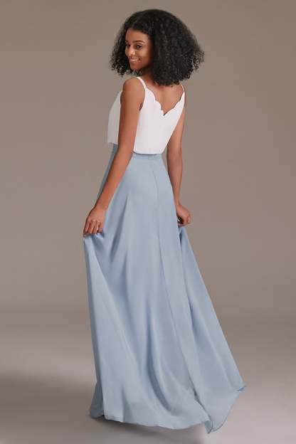 Spaghetti-Straps White and Blue Bridesmaid Dress