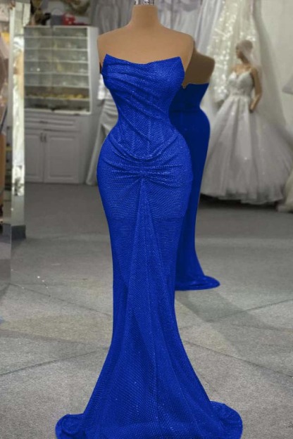 Sequin Strapless Sleeveless Long Mermaid Formal Dress With Pleated