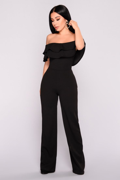 Elegant Black Strapless Off-the-Shoulder Women's Jump Suit
