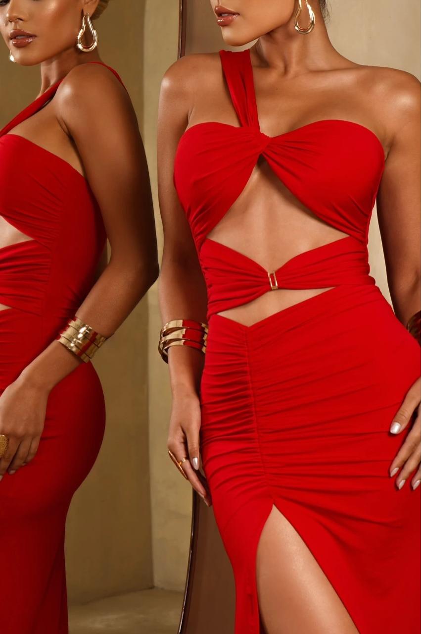 One Shoulder Sleeveless Sweetheart Split Long Formal Dress With Pleated