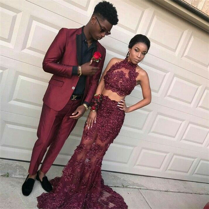 Elegant Burgundy Dinner Formal Bespoke Business Prom Suit for Man
