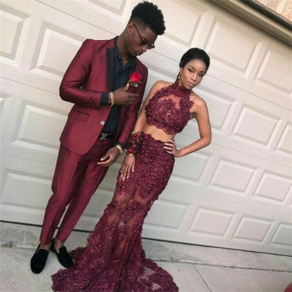 Elegant Burgundy Dinner Formal Bespoke Business Prom Suit for Man