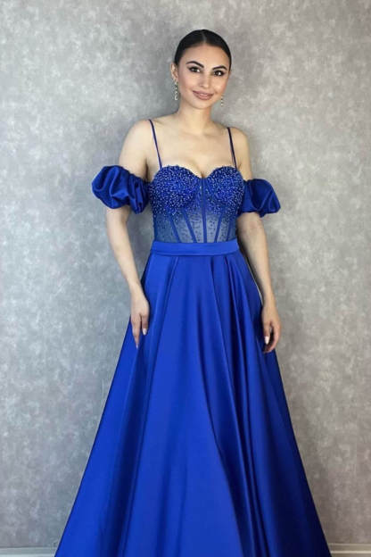 Evening Dress Off-The-Shoulder With Beadings Spaghetti-Straps