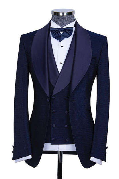 Skylar Slim Fit Dark Navy Shawl Lapel Three-Piece Wedding Suits for Men