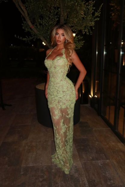 Halter Sleeveless Long Mermaid Formal Dress With Lace Embroidery