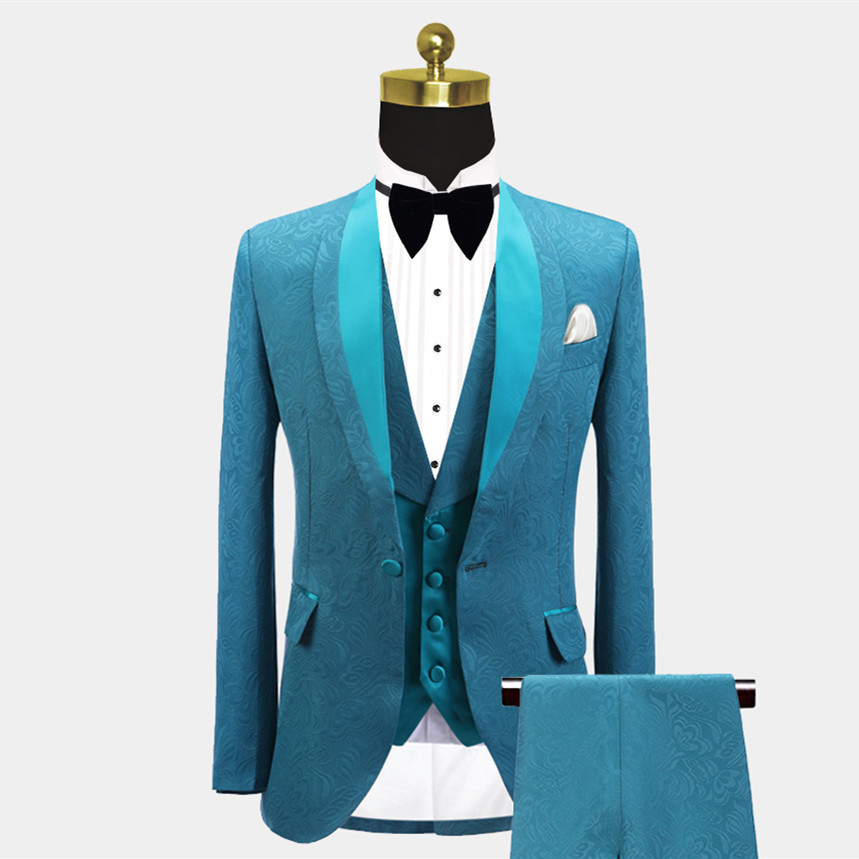 Luxury Slim Fit Shawl Lapel Jacquard Wedding Suit for Men