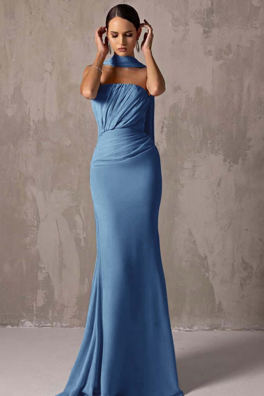 Chic Strapless Sleeveless Mermaid Long Formal Dress With Pleated