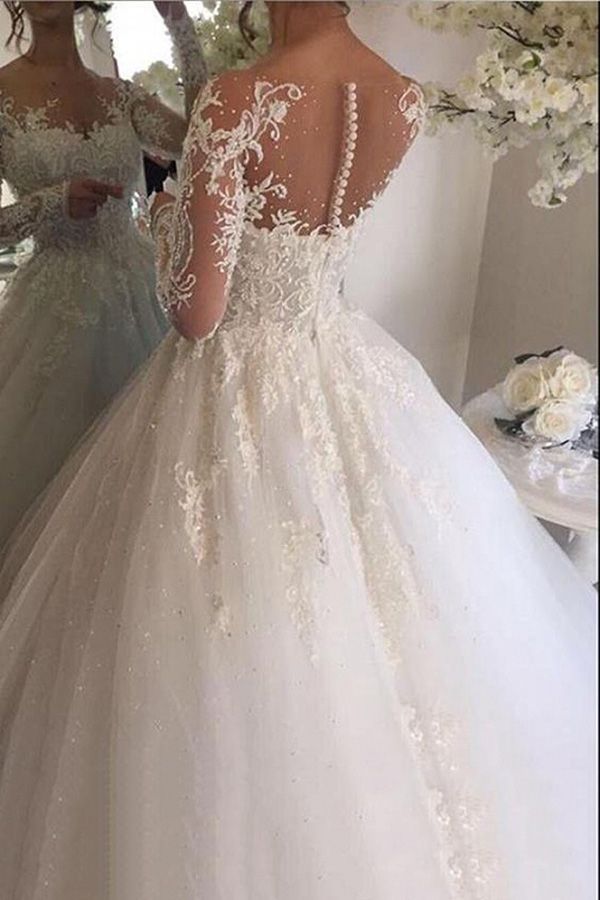 Charming White Long Sleeves Wedding Dresses with Appliques