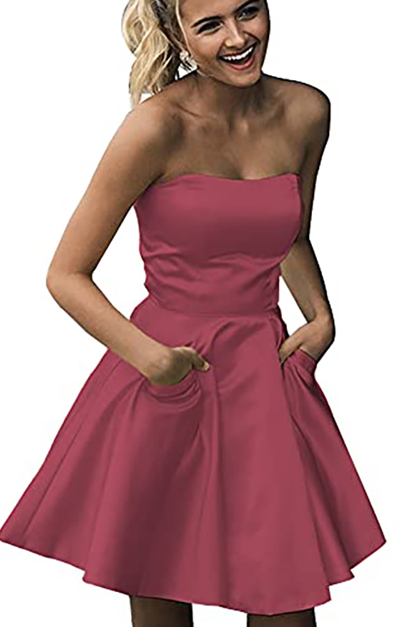 Strapless Short Bridesmaid Dress with Pockets