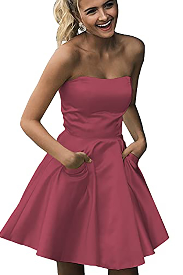 Strapless Short Bridesmaid Dress with Pockets