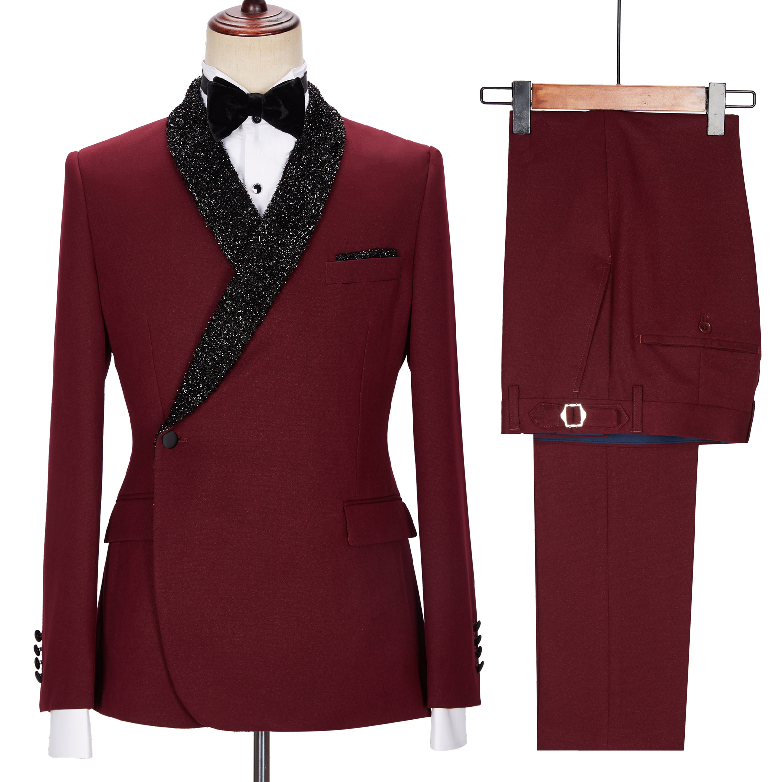 Jonathan Chic Burgundy Sparkle Shawl-Lapel Two-Piece Men's Suits
