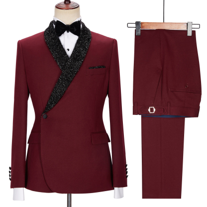 Jonathan Chic Burgundy Sparkle Shawl-Lapel Two-Piece Men's Suits
