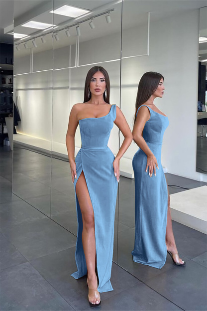 Pretty Long One Shoulder Sleeveless Mermaid Evening Dress Slit