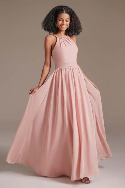 Chiffon Pink Halter Bridesmaid Dress