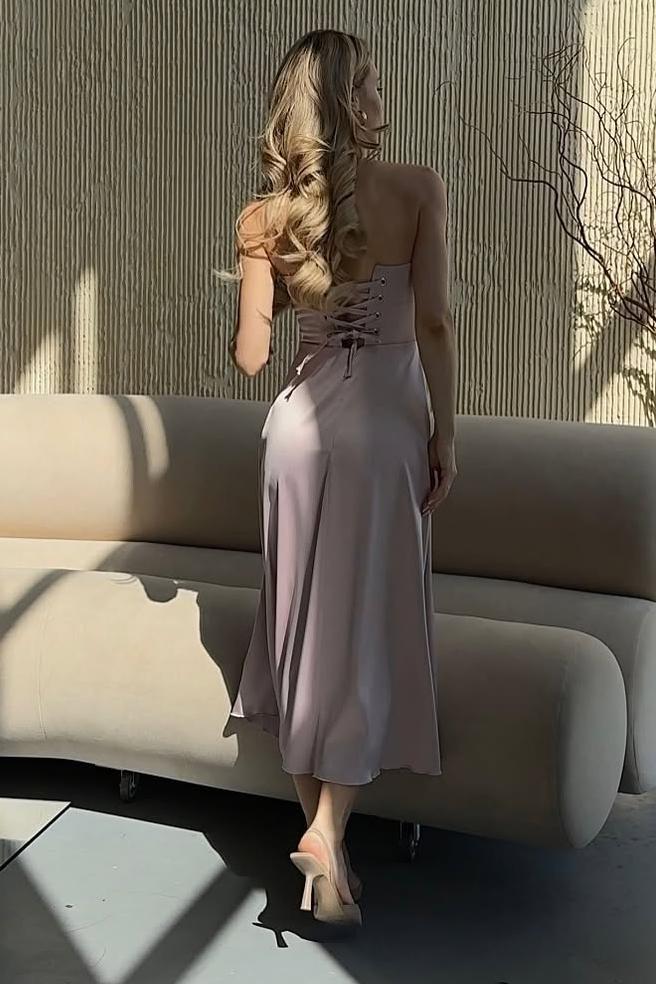 Charming Strapless Sleeveless Tea Length Formal Dress With Pleated