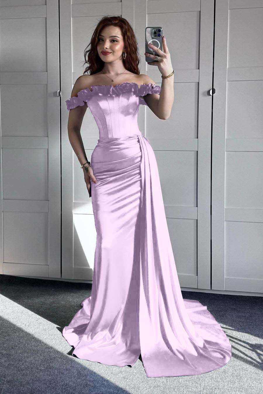 Off the Shoulder Sleeveless Mermaid Long Formal Dress With Ruffles