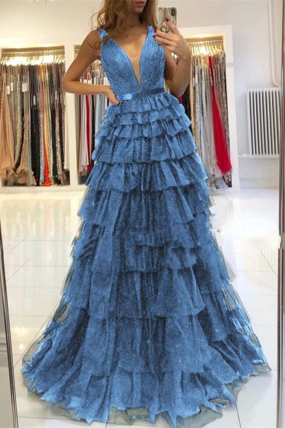 Evening Dress Sleeveless Layered V-Neck