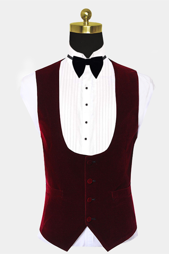 Burgundy Velvet Lapel Prom Suits Chic Wedding Tuxedos with White Jacquard