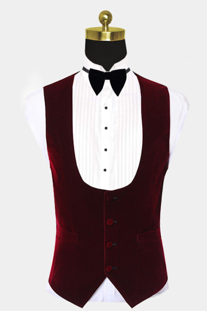 Burgundy Velvet Lapel Prom Suits Chic Wedding Tuxedos with White Jacquard