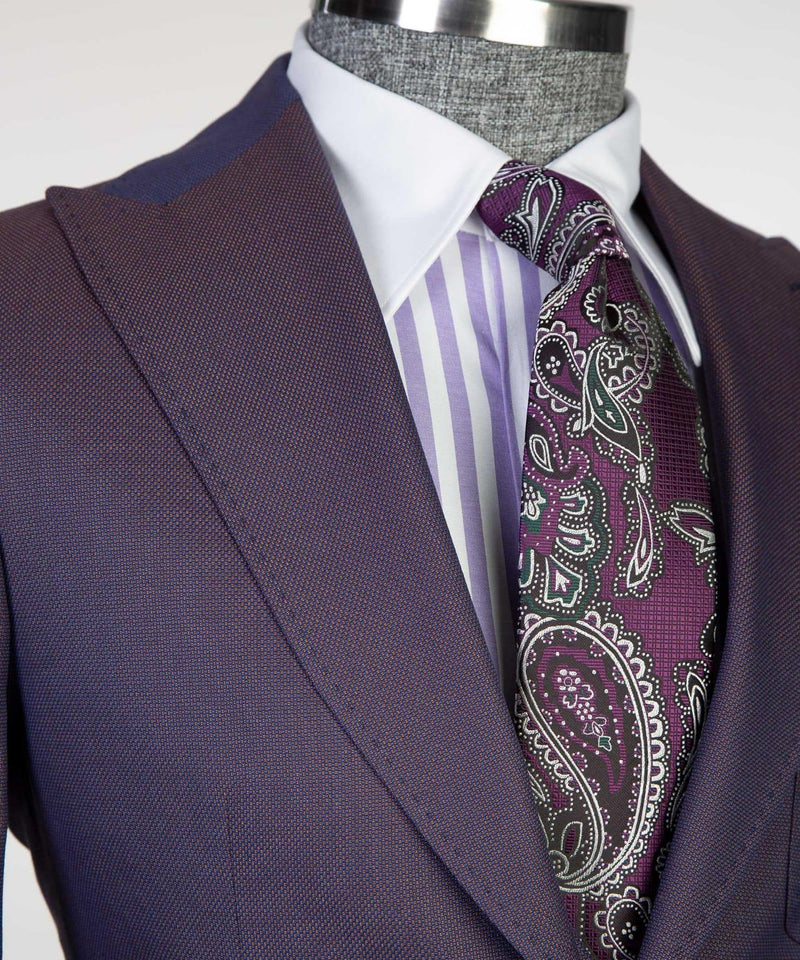 Modern Dark Purple Peaked Lapel Three-Piece Men's Suits for Business