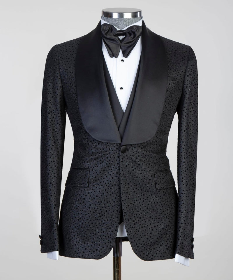 Modern Black Shawl Lapel Three-Piece Men's Suits for Wedding