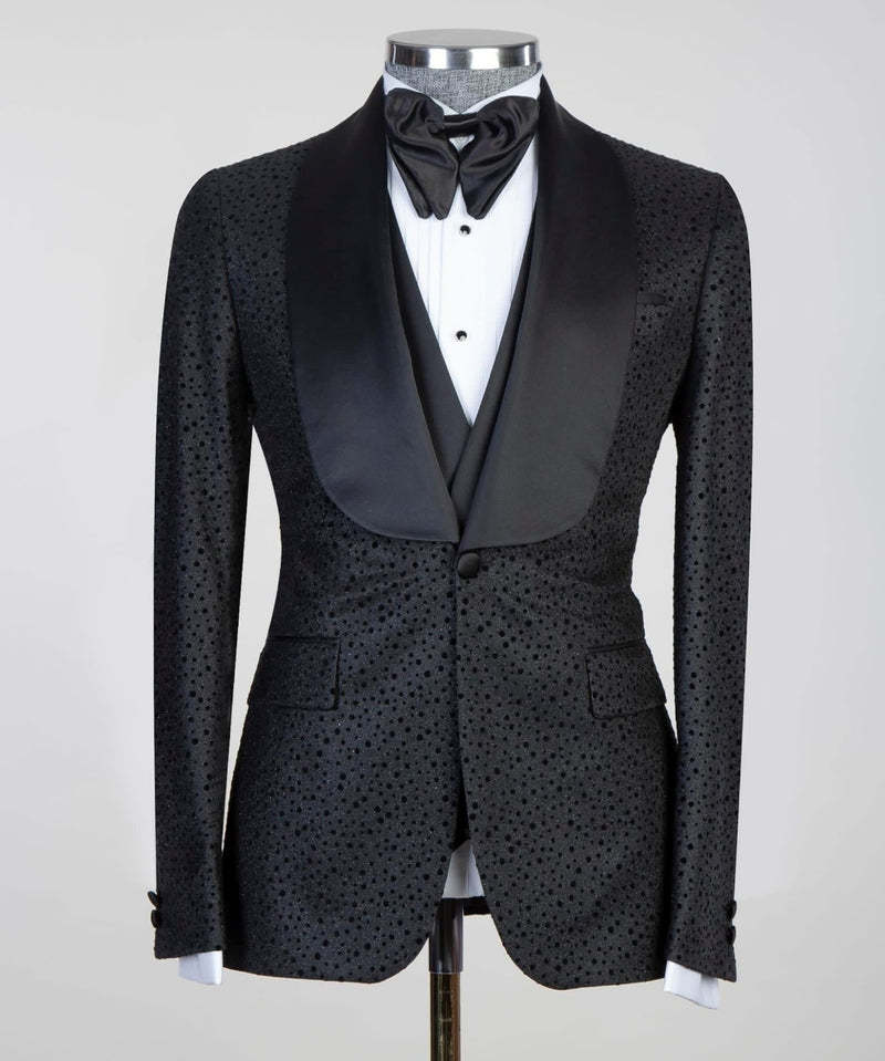 Modern Black Shawl Lapel Three-Piece Men's Suits for Wedding