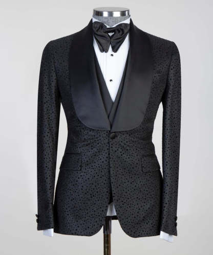 Modern Black Shawl Lapel Three-Piece Men's Suits for Wedding