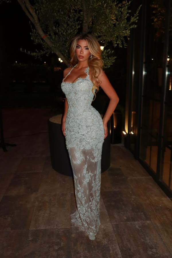 Halter Sleeveless Long Mermaid Formal Dress With Lace Embroidery