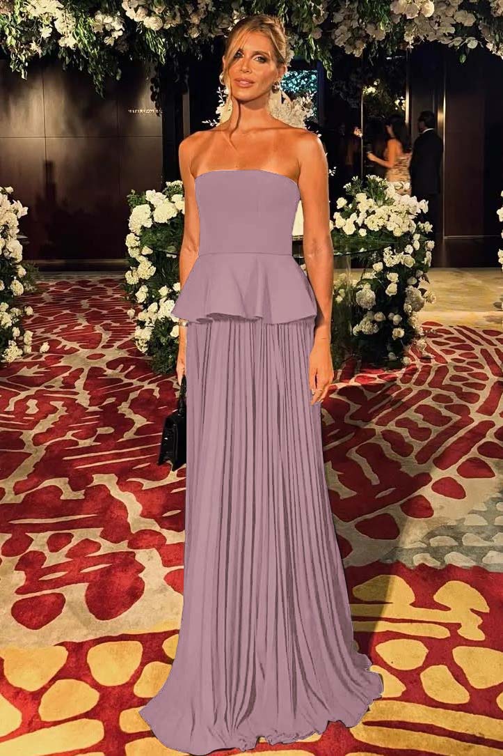 Black Sleeveless Strapless Long Formal Dress With Pleated Ruffles