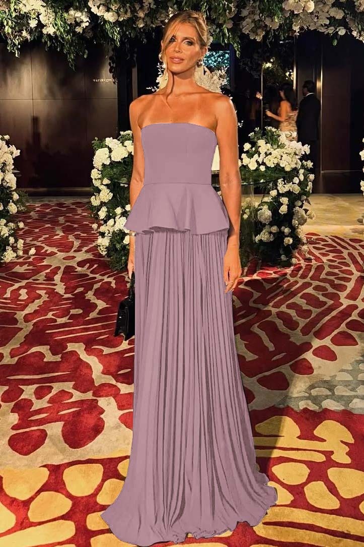 Black Sleeveless Strapless Long Formal Dress With Pleated Ruffles